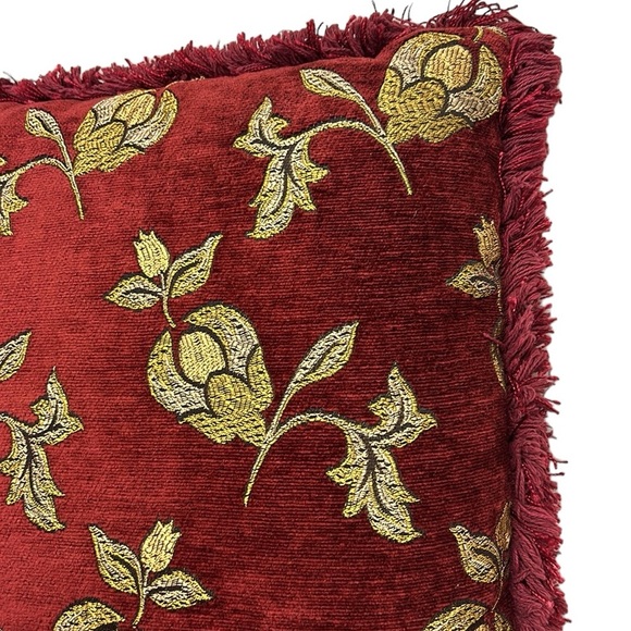 Vintage Bess Chenille Pillow Decorative Fringe Red/Gold - Picture 4 of 10